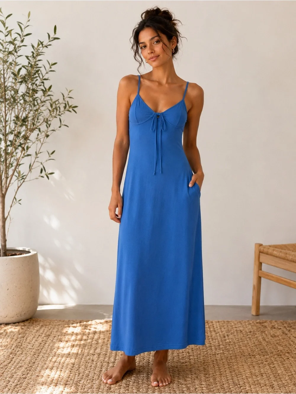 blue spaghetti strap dress zara CUT OUT STRAPPY MIDI DRESS - Ink blue